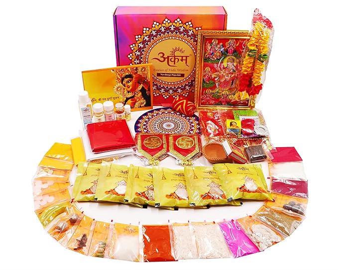 Navdurga Puja Samagri Kit for Durga Pujan/Navratri Puja Kit/Navratri Puja Samagri Kit (40+ Items) with Detailed Puja Vidhi in Hindi