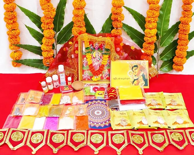 Navdurga Puja Samagri Kit for Durga Pujan/Navratri Puja Kit/Navratri Puja Samagri Kit (40+ Items) with Detailed Puja Vidhi in Hindi