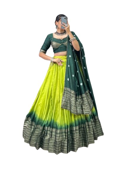 Woman's perfectly Navratri Collection Tussar Silk Lehenga Choli Patola Print with Foil Work