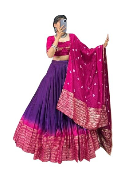 Woman's perfectly Navratri Collection Tussar Silk Lehenga Choli Patola Print with Foil Work