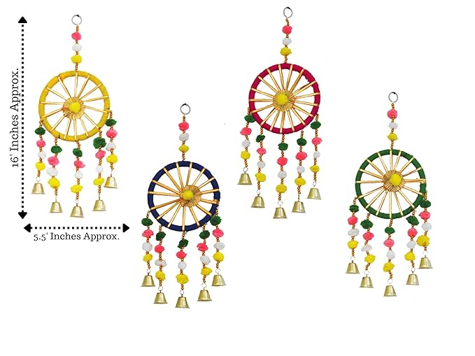 Wool Handmade Colorful Pom Pom Bell Wall And Door Decor Hangings For Home|Festive Decoration|Balcony,Room,Temple Decoration|Pooja Room Decoration|Decorative Hanging Items|Pack Of 10