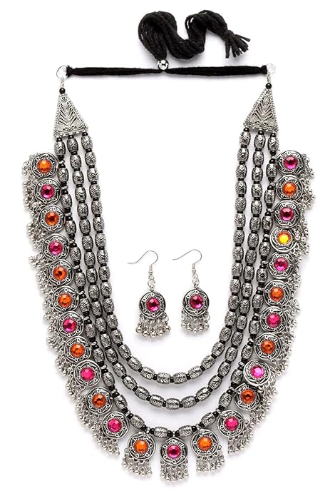 Diva Fashion Latest Stylish Fancy Oxidised Silver Navratri | Garba Necklace Jewellery Set for Women