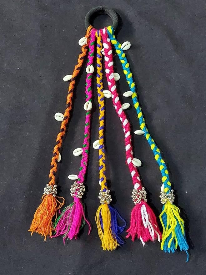 5 PCS Navratri Look Hair Braids with Rubber Bands Girl and Women, Hair Accessory for Everyday Style and Rainbow Color Braids Extensions Hair Color