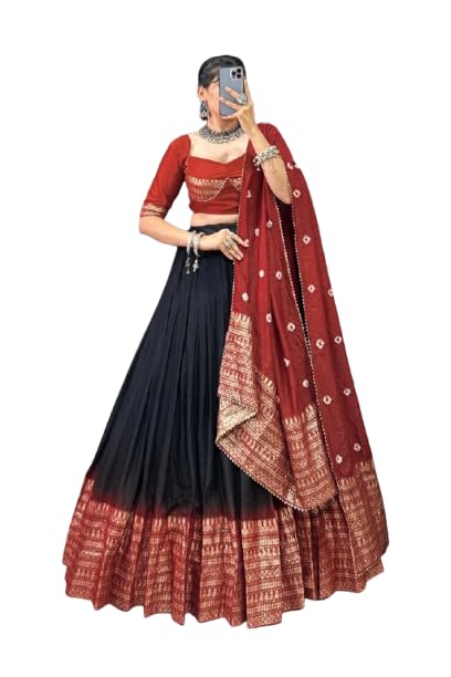 Woman's perfectly Navratri Collection Tussar Silk Lehenga Choli Patola Print with Foil Work