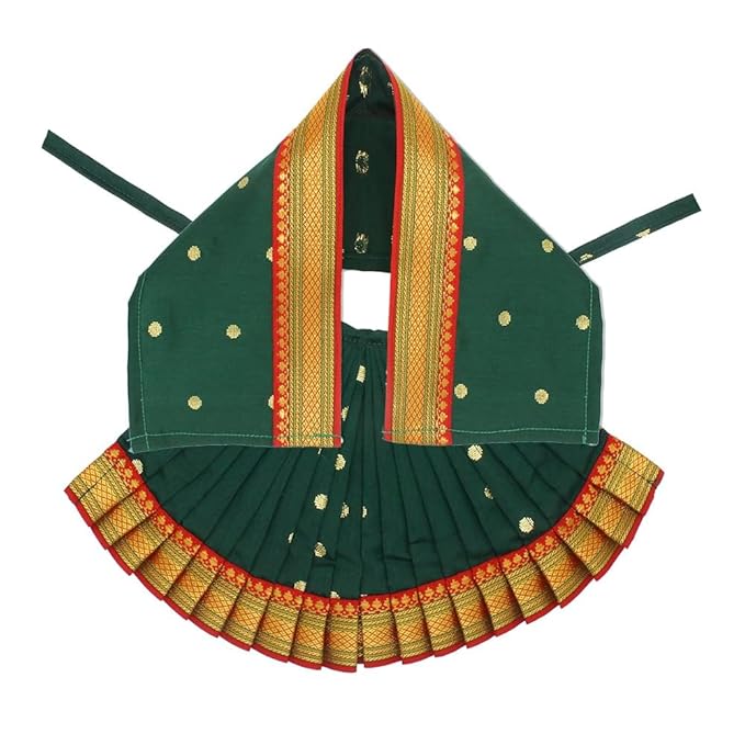 Vedic Vaani Traditional Saree for Ghatasthapana Guruvar Vrat Puja Festival Shringar for Kalash Sthapana Puja (Green, Yellow, Red )