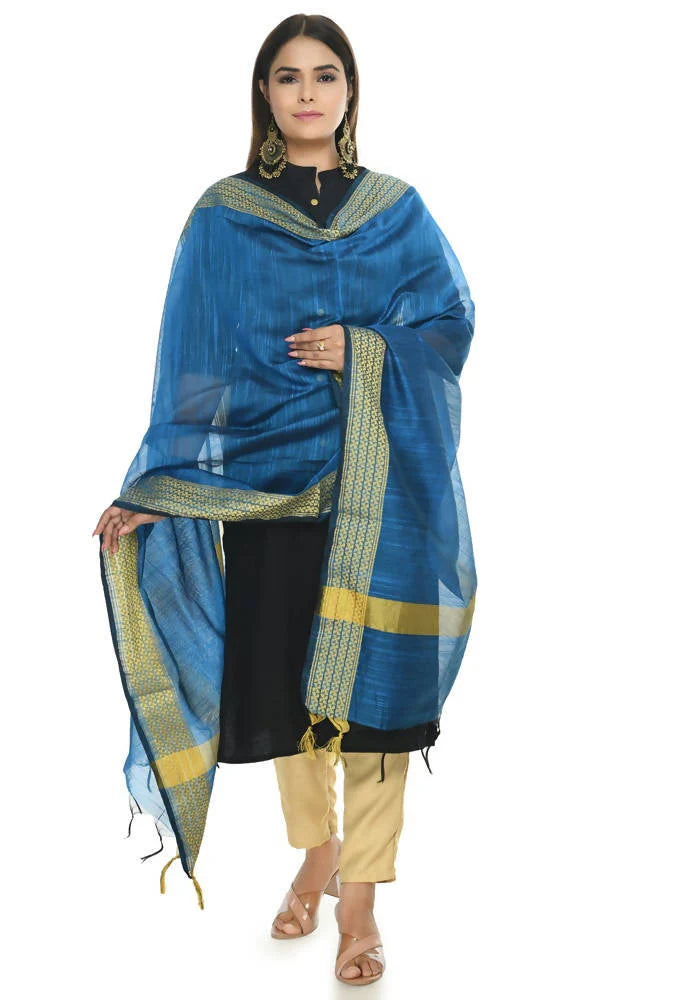 Mominos Fashion Blue Handloom Cotton Dupatta