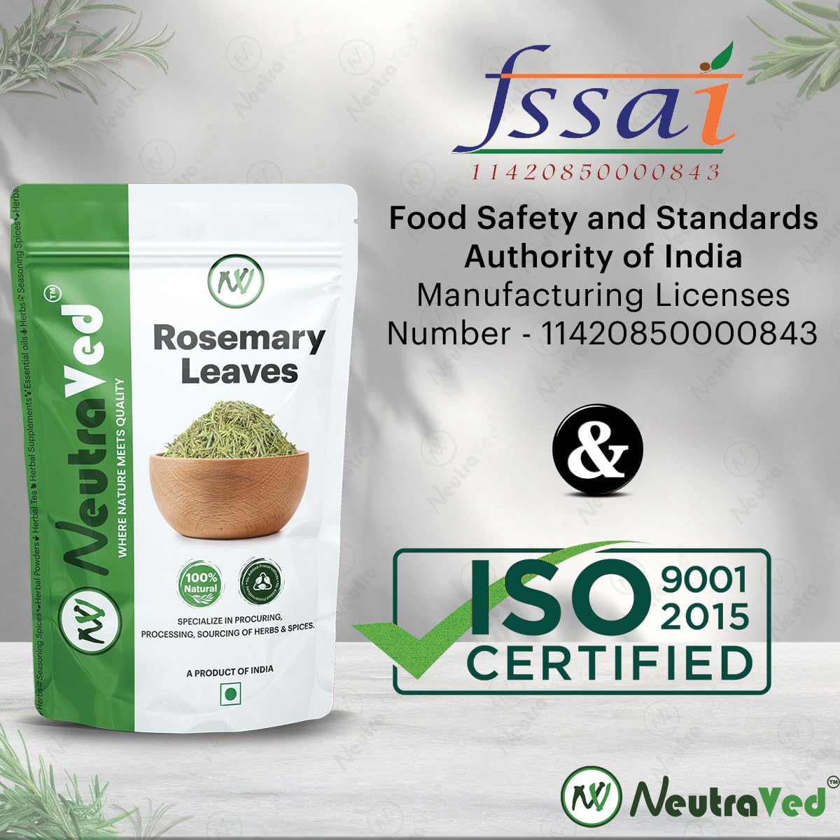 NeutraVed Organic Rosemary Leaves for Hair Growth and Seasoning, 100g