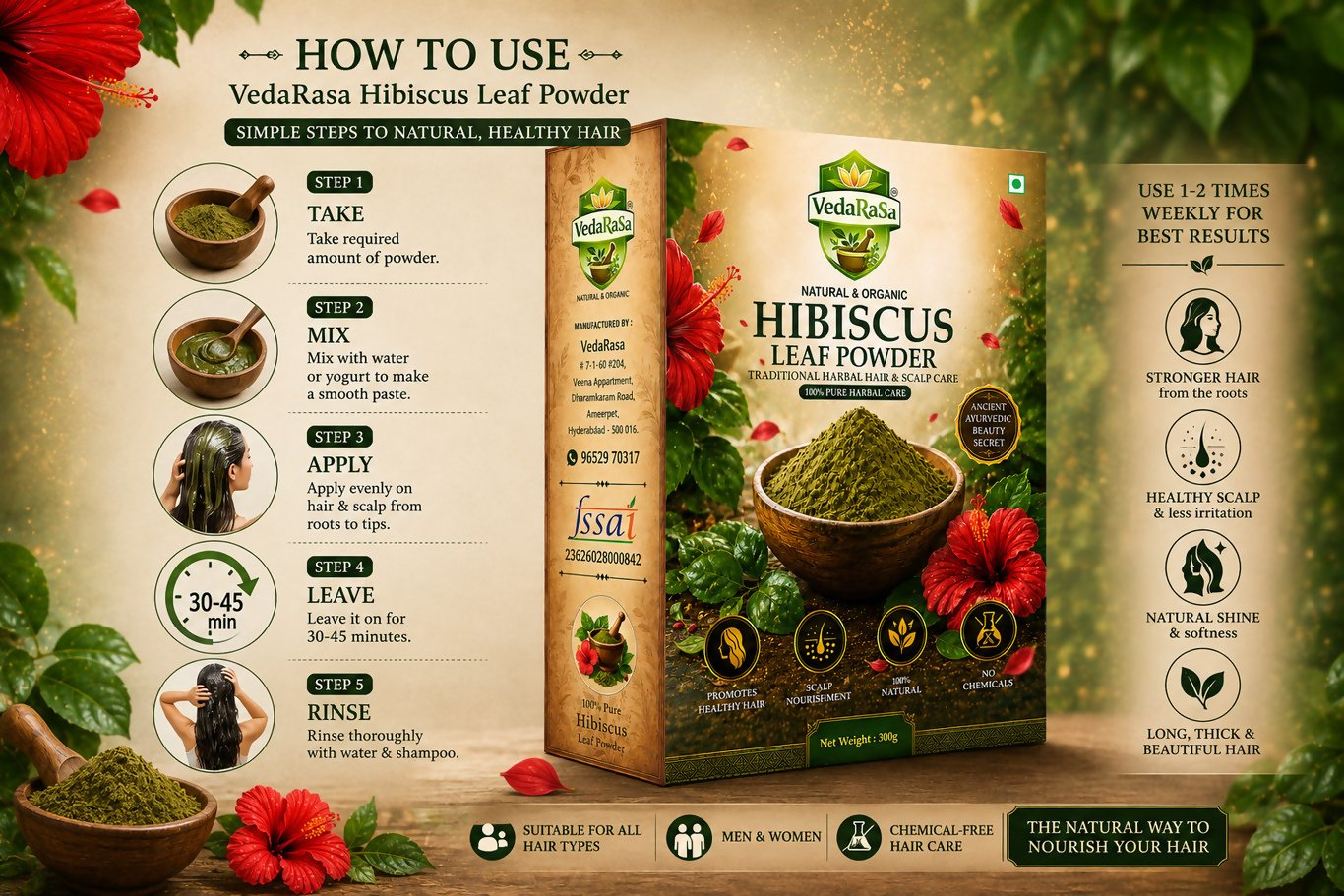 VedaRasa Dried Hibiscus Leaf Powder