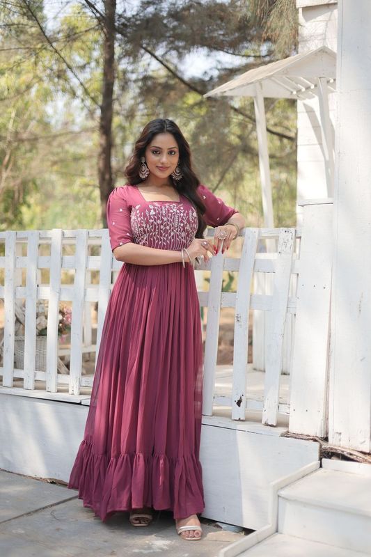 Aastha Dusty Rose with Gown fabric Faux Georgette Sequins Multithreaded Embroidered