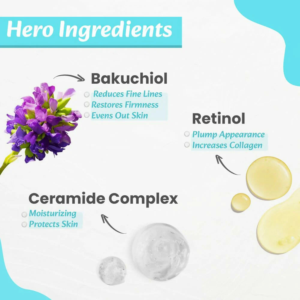 WildOak 1% Retinol Bakuchiol Face Serum | Anti-Aging Brightening & Skin Texture Improvement | Boosts Collagen & Restoration | With Ceramides & Olive Squalane | Face Serum for Women & Men | 30ml