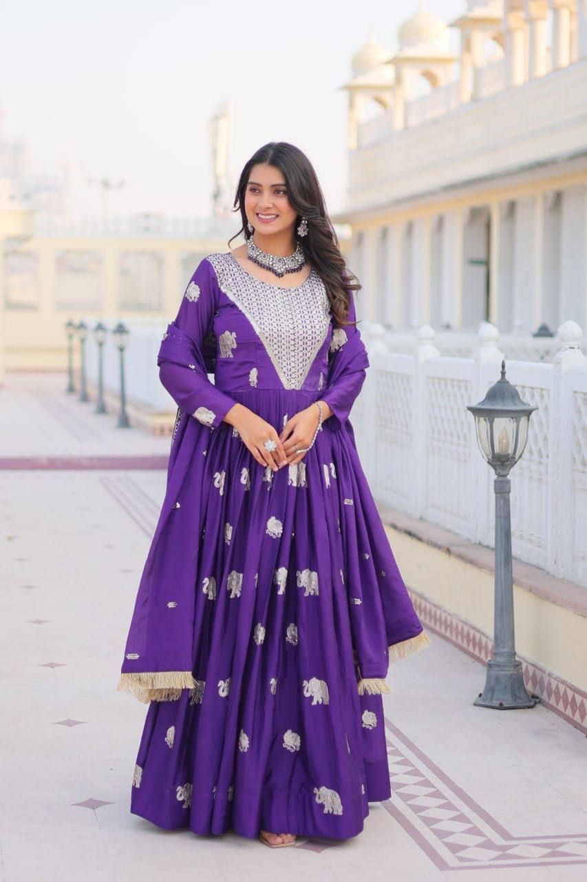 Aastha Dark purple Fox Georgette with Micro Cotton Heavy 3mm sequence Embroidery Work
