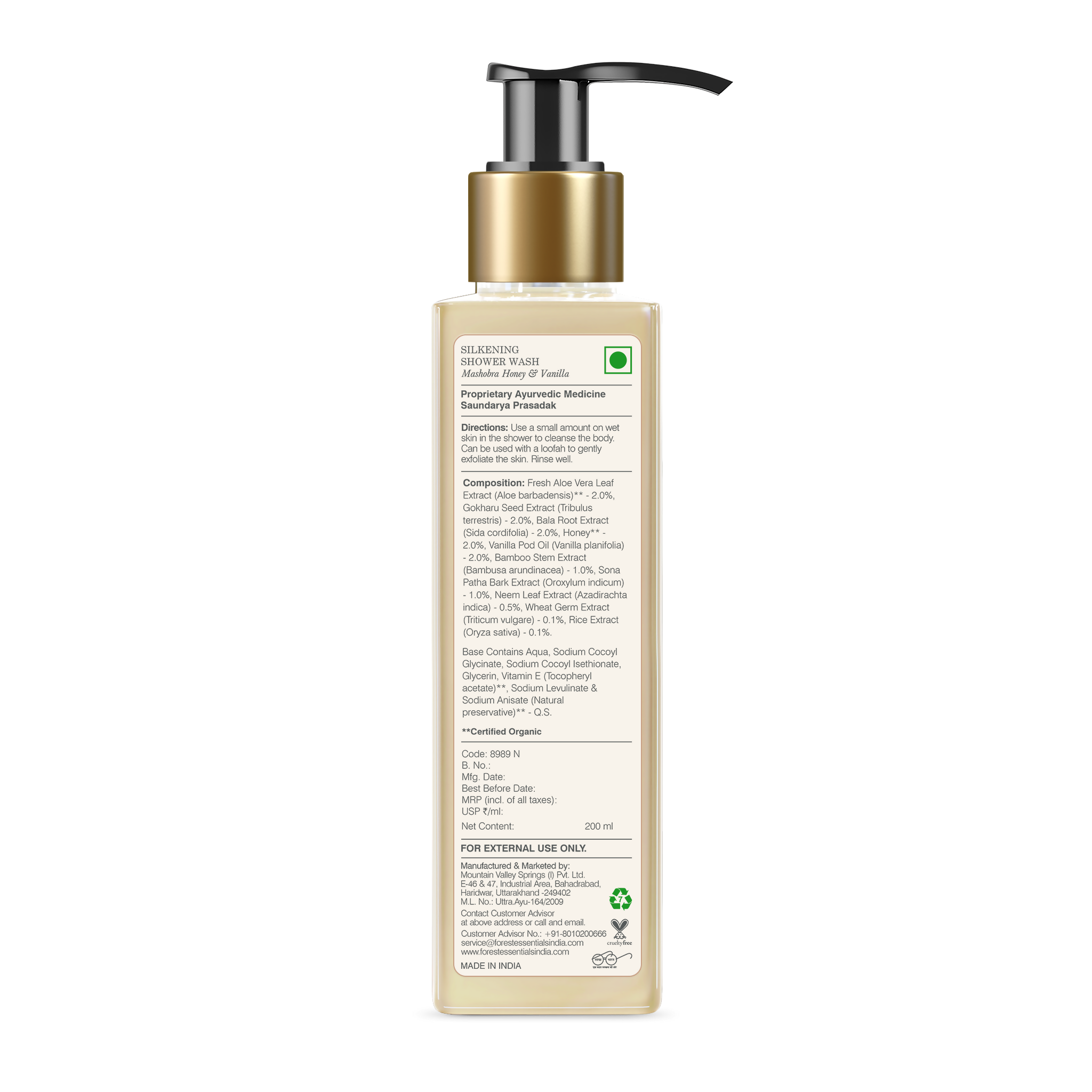 Forest Essentials Silkening Shower Wash Mashobra Honey & Vanilla