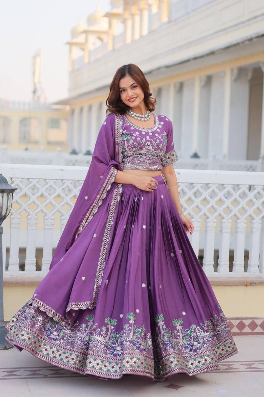 Aastha fashion purple pure Chinon lehanga blouse Heavy embroidery Thared Work