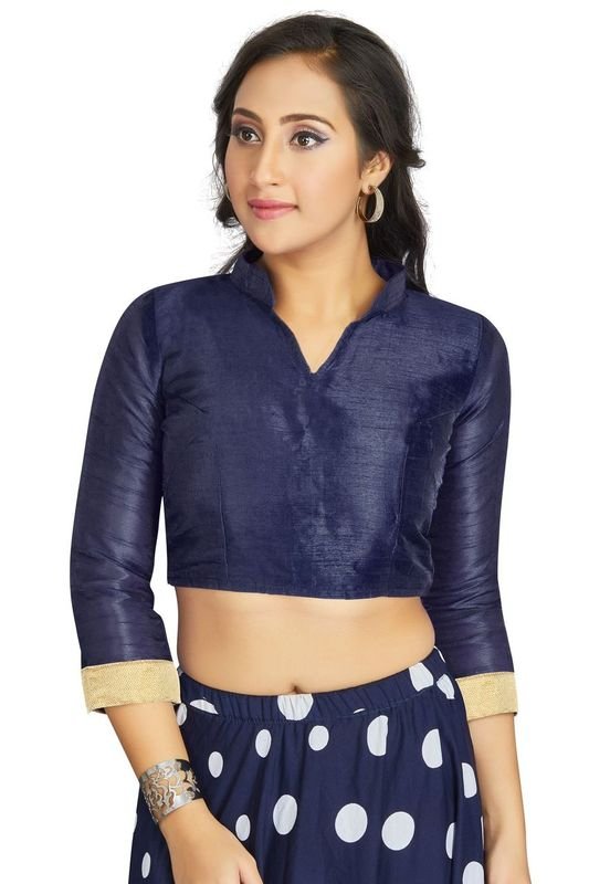 Aastha fashion Navy Blue Art Silk Blouse Fabric Matty In Sleeve Blouse work - Prithvi Mart