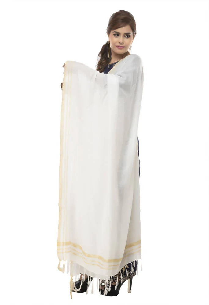 Mominos Fashion Moeza Slub Cotton White Dupatta