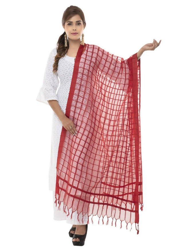 Mominos Fashion Red Cotton Square Dupatta