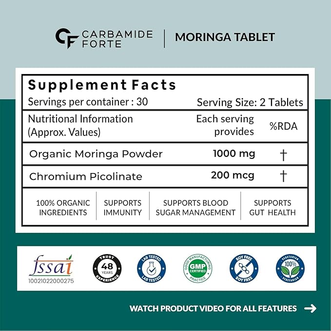 Carbamide Forte Organic Moringa Tablet with 1000mg Leaves Extract