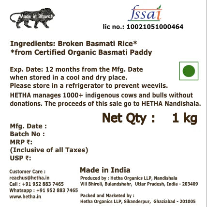 Broken Basmati Rice - from Certified Organic Paddy