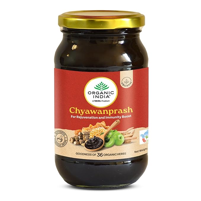 Jar of Organic India Chyawanprash on a white background