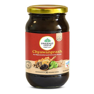 Jar of Organic India Chyawanprash on a white background