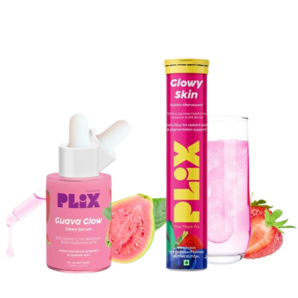 PLIX The Plant Fix Glutathione Skin Glow 15 Effervescent Tablets And Guava Serum