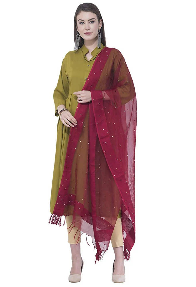 Mominos Fashion Maroon Stone Work Dupatta