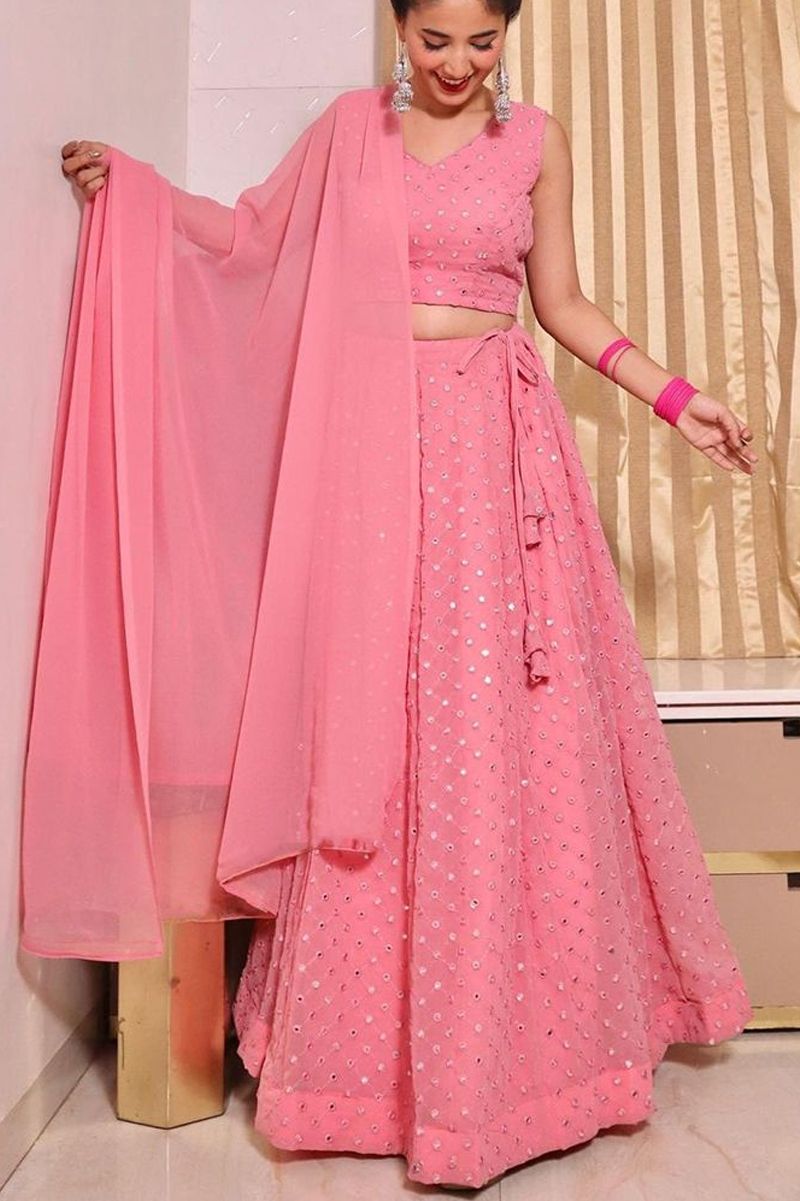 Aastha fashion light - turquoise Foux Georgette lehanga blouse Embroidery Work - Prithvi Mart