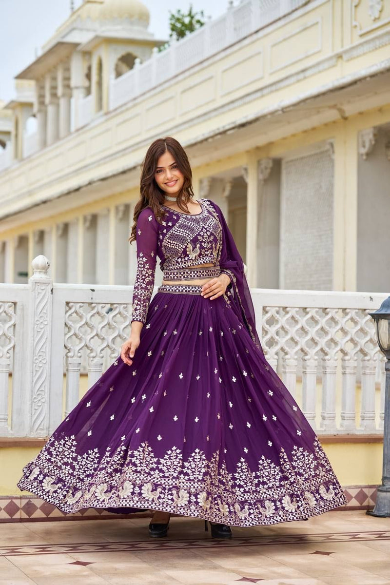 Aastha fashion purple Heavy Fox Georgette lehanga blouse Embroidery 7mm Sequence Work with Belt