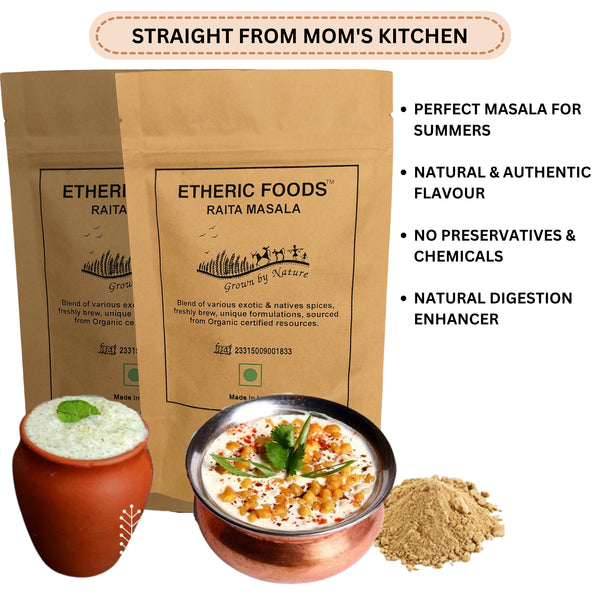 Etheric Foods  Pure Organic Raita & Dahi Vada Masala (Twin Pack) Jeera  Infused Authentic Traditional  Masala Seasoning Mix Powder, No Preservatives | Chaas / Buttermilk Masala (2X100= 200 gms)