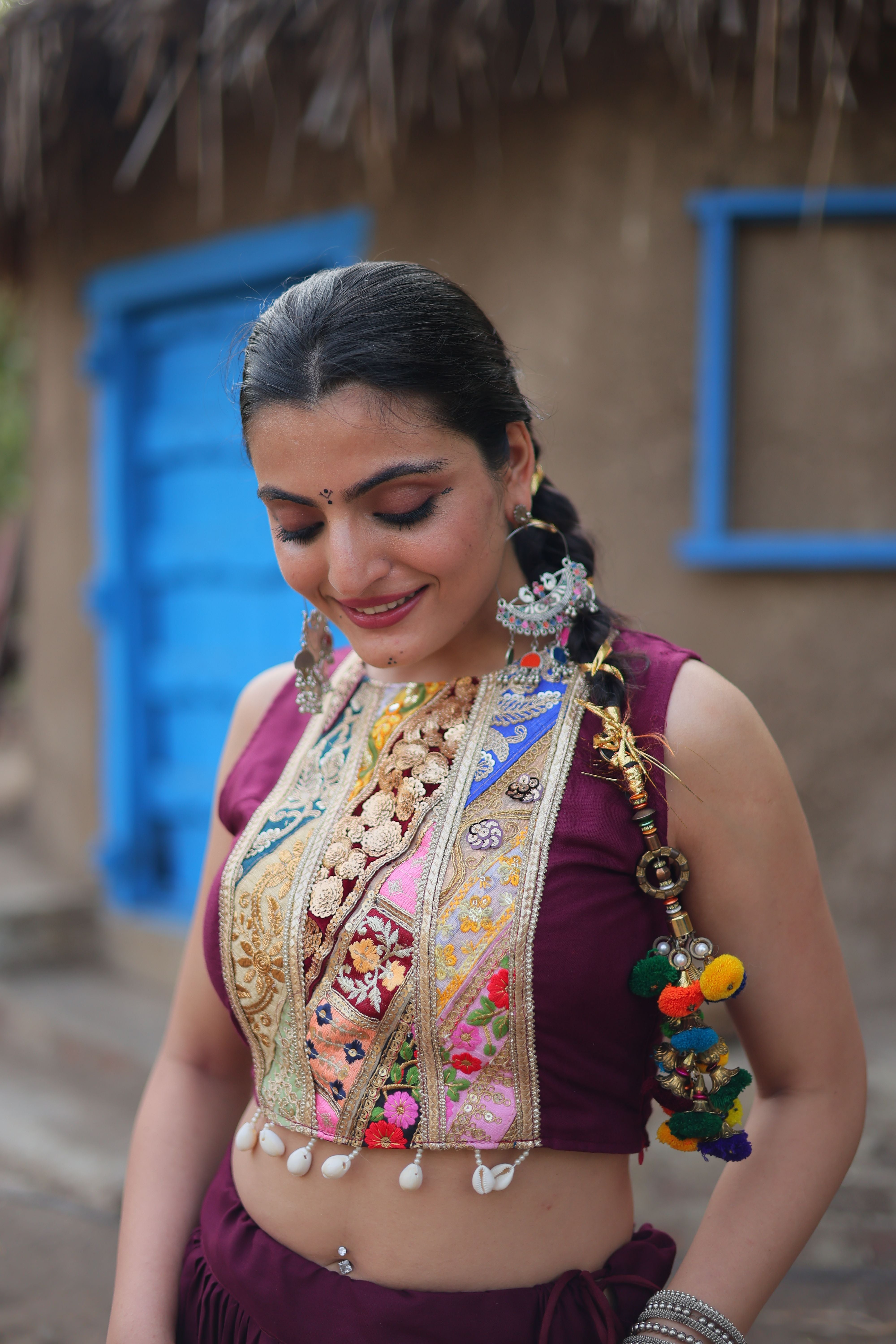 Aastha fashion off wine Lehenga Choli with 14Kg Reyon with Standard Frill fabric blouse fabric