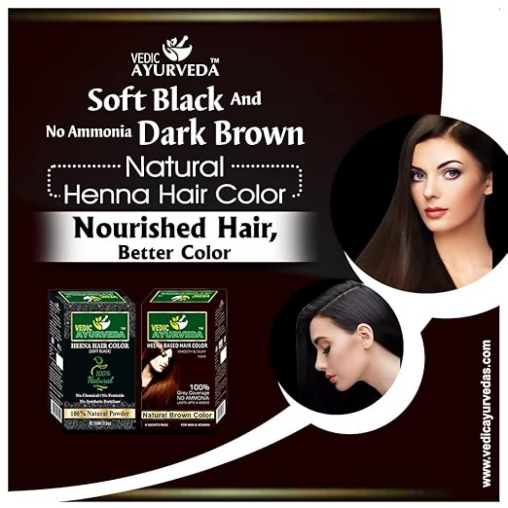 VedicAyurveda Natural Soft Black & Natural No Ammonia Dark Brown Henna Hair Color Powder