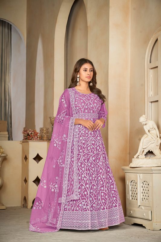 Aastha Light Purple with Net top fabric Santoon Net Bottom fabric