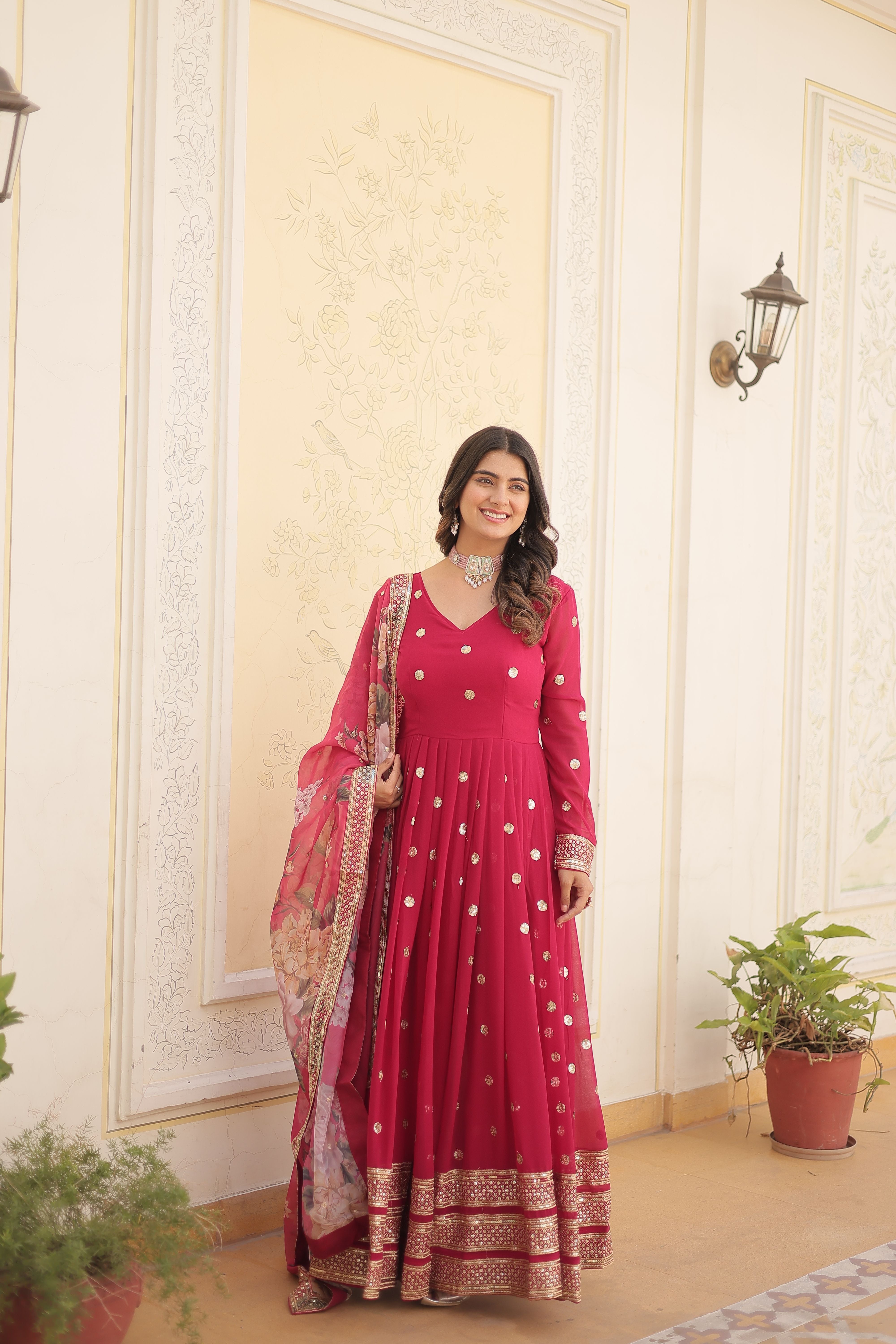 Aastha Pink Faux georgette with Gown Tabby silk