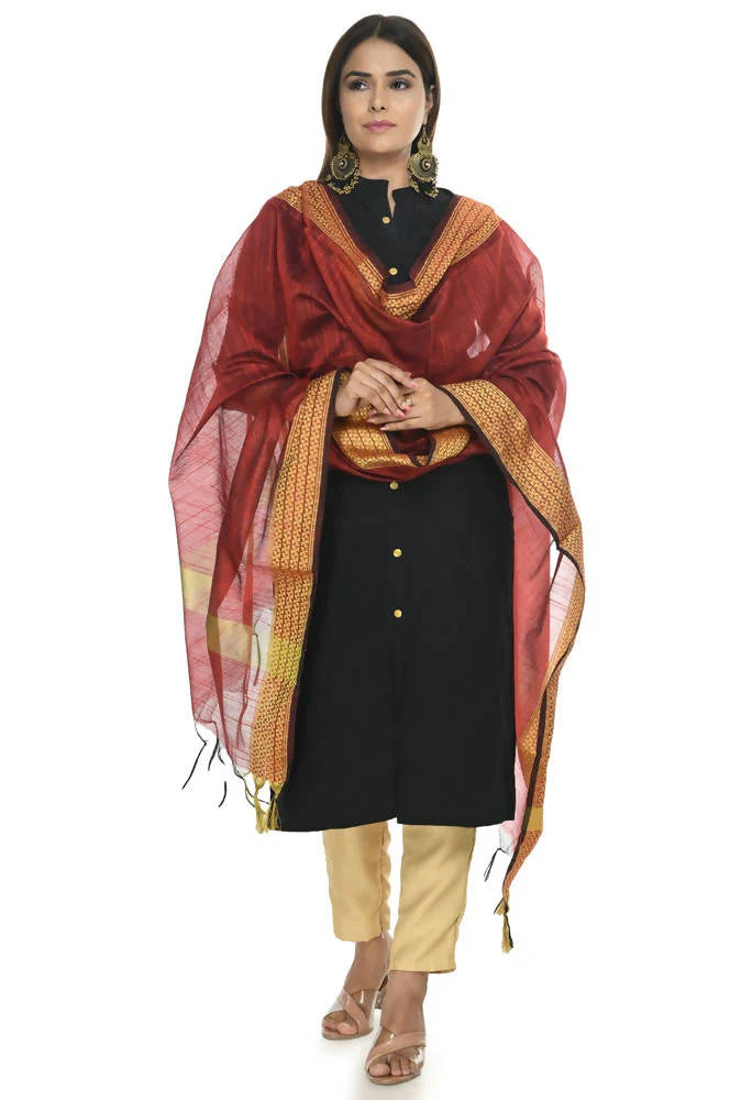 Mominos Fashion Maroon Handloom Cotton Dupatta