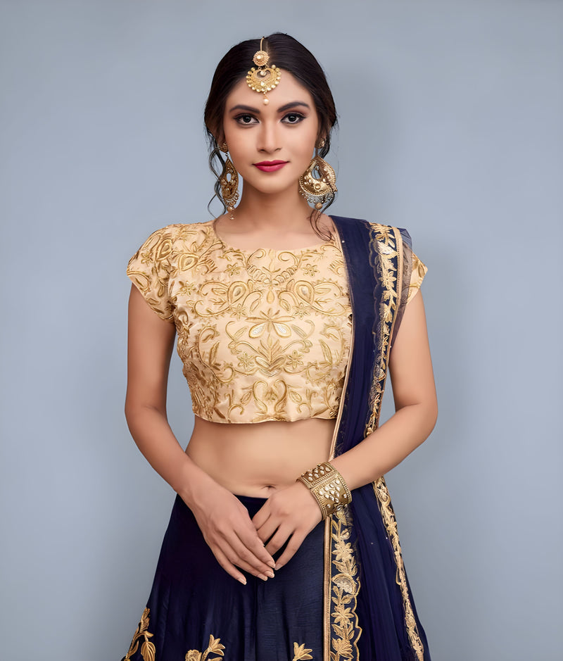 Aastha fashion blue semi velvet silk lehanga blouse fabric embroidery work