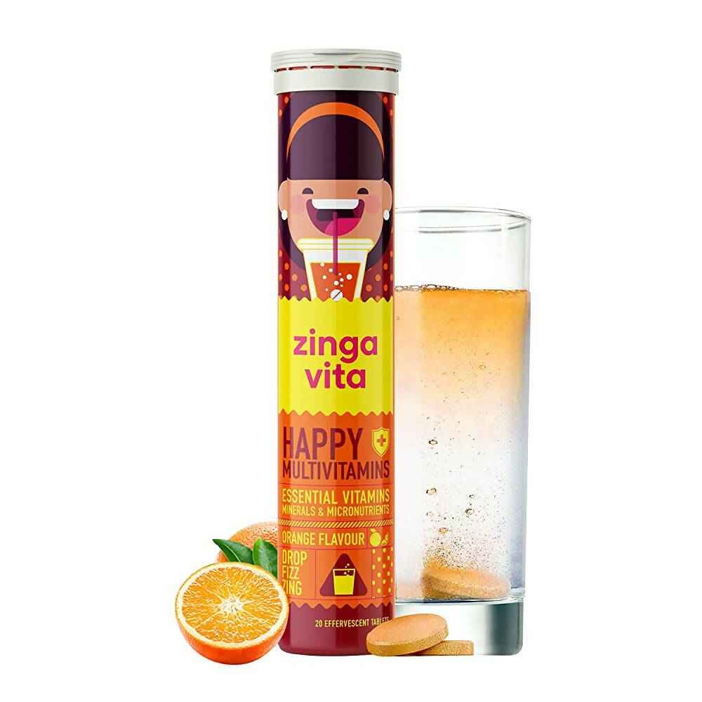 Zingavita Happy Multivitamin Effervescent Tablets for Kids (Orange Flavor)