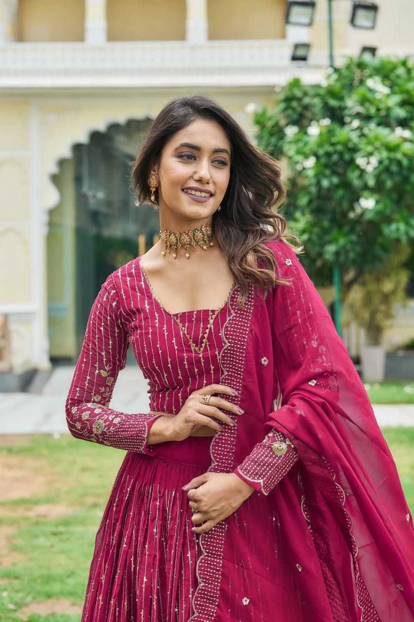 Aastha fashion Magenta Heavy Fox Georgette lehanga blouse embroidery sequence Work