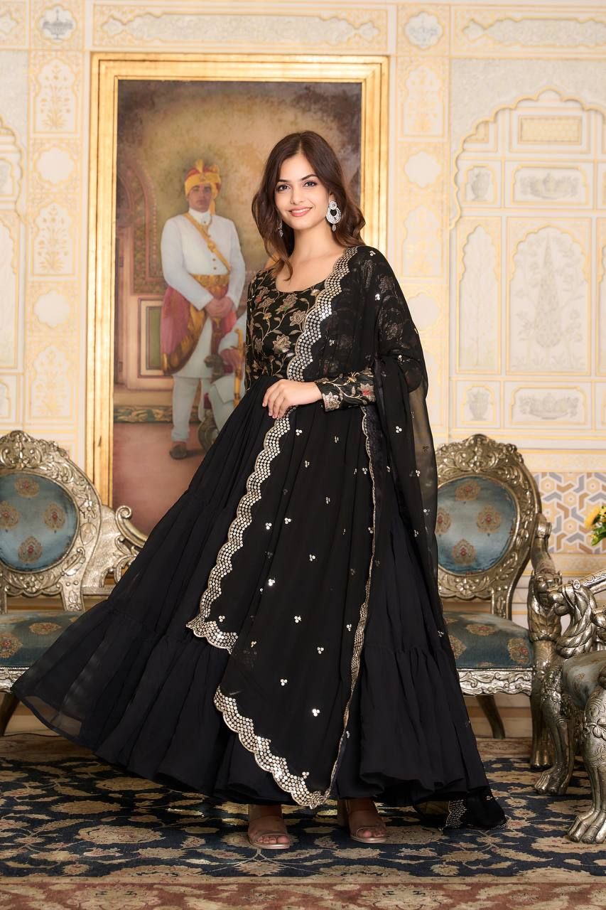 Aastha Black Fox Georgette with Micro Cotton pure zecard work