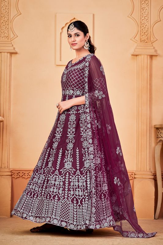 Aastha Blue Purple Dupatta with Net top fabric Crepe Bottom fabric