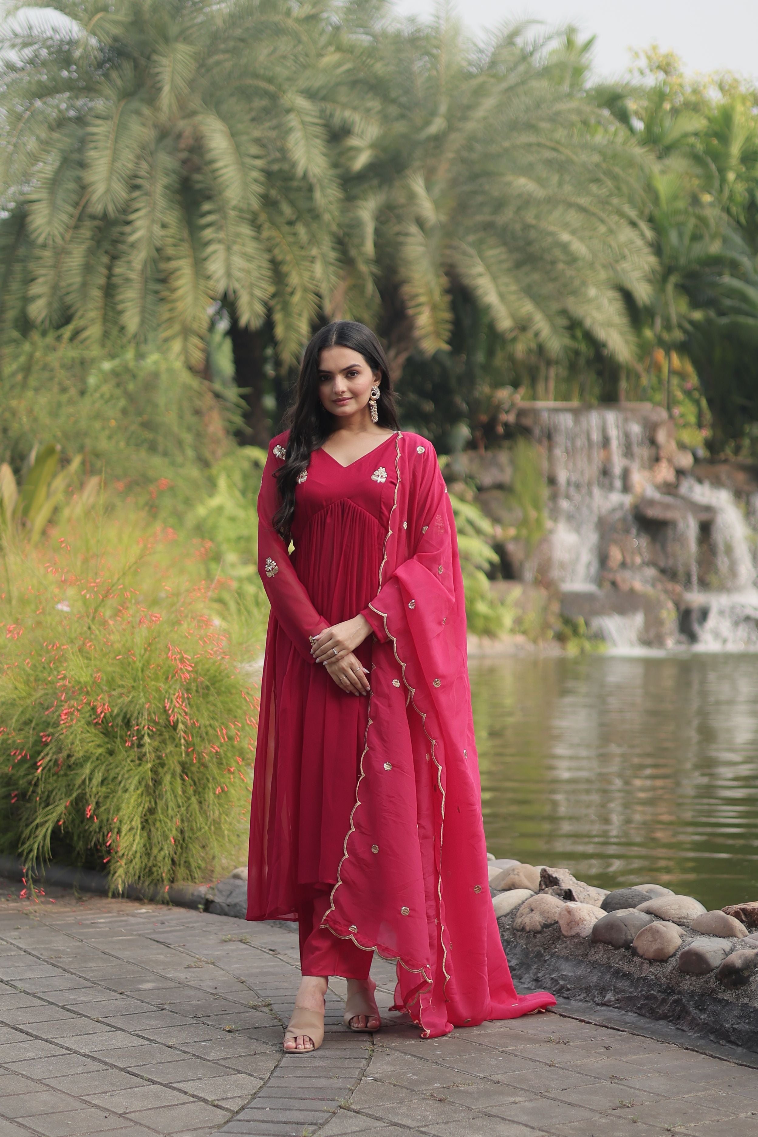 Aastha Pink Faux Blooming Russian Silk with Gown Embroidered Work