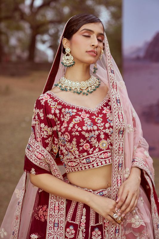 Aastha fashion Maroon Slik lehanga blouse Sequinned Work
