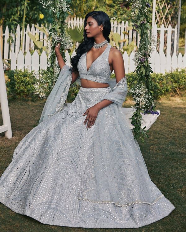 Aastha fashion off grey Lehenga Choli with heavy banglori slik blouse fabric