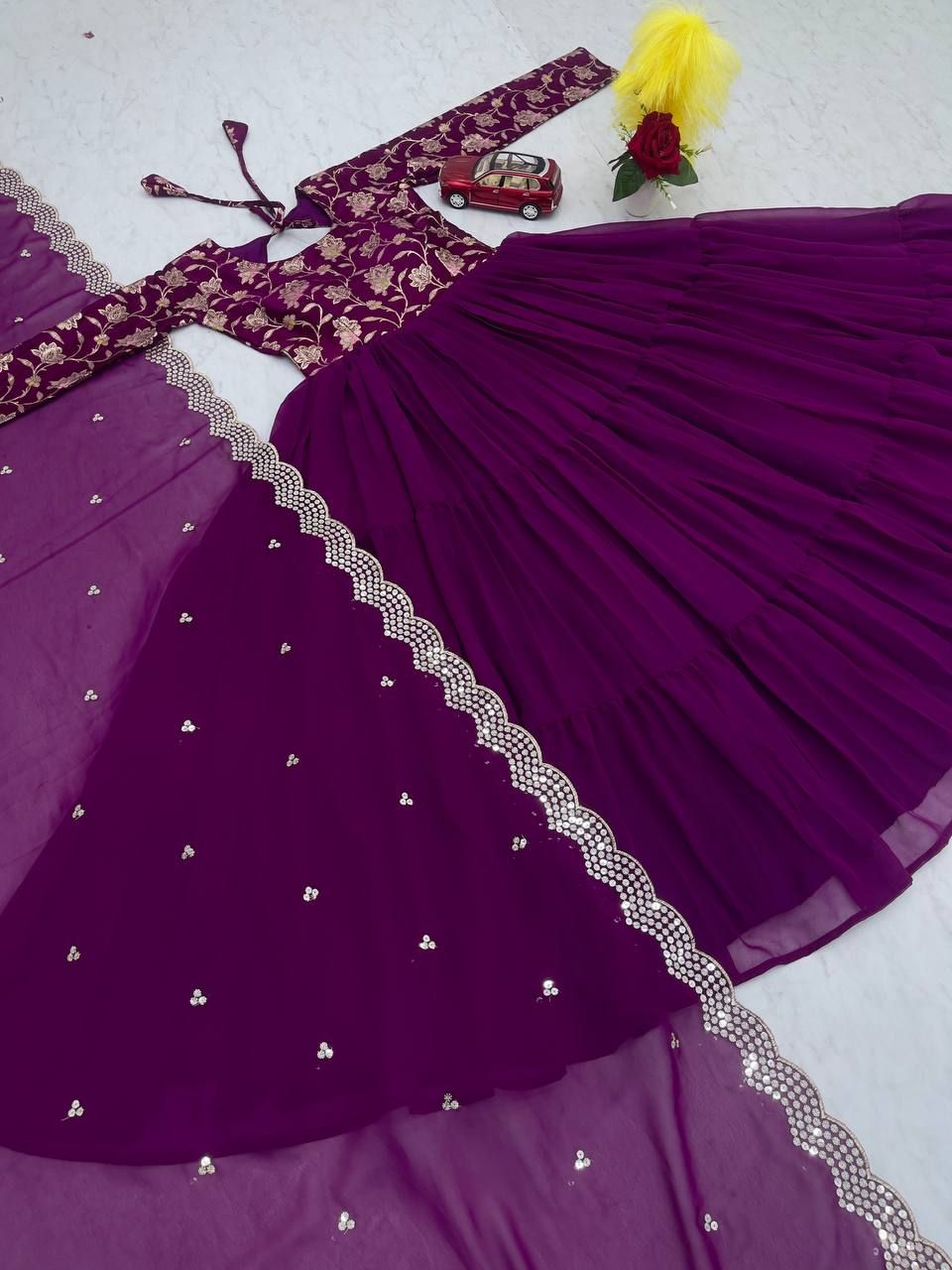 Aastha Wine Fox Georgette with Micro Cotton pure zecard work