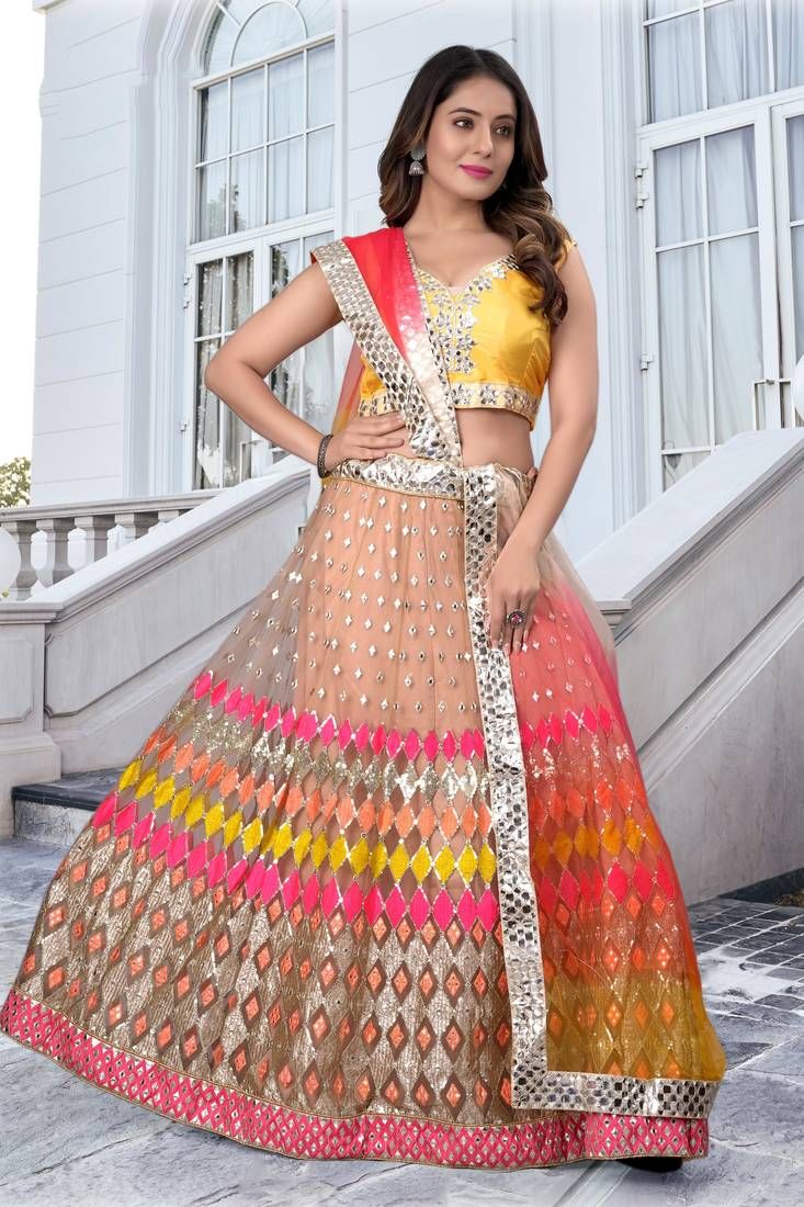Aastha fashion Multicolor Stain lehanga blouse Embroidered work - Prithvi Mart