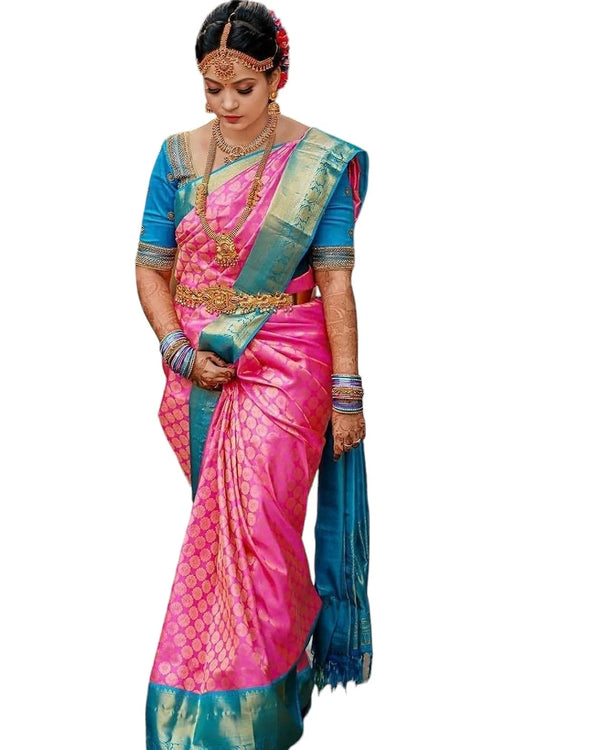 Vamika Weaving Banarasi Jacquard pink Kanjivaram Saree