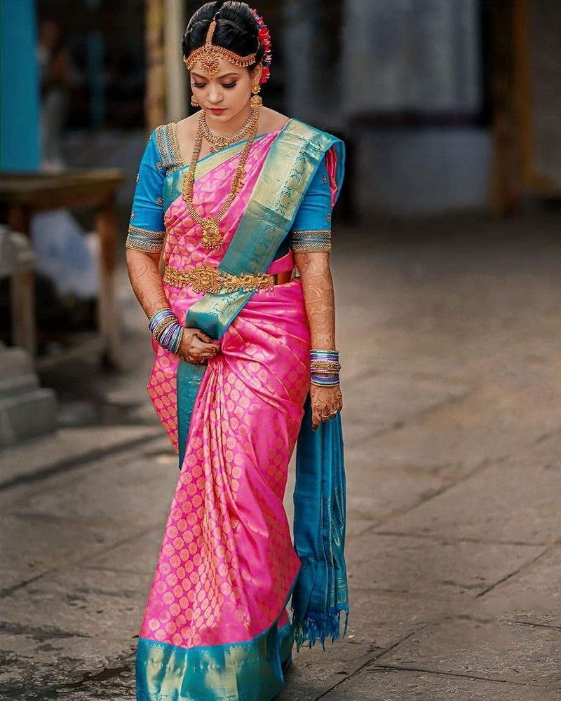 Vamika Weaving Banarasi Jacquard pink Kanjivaram Saree