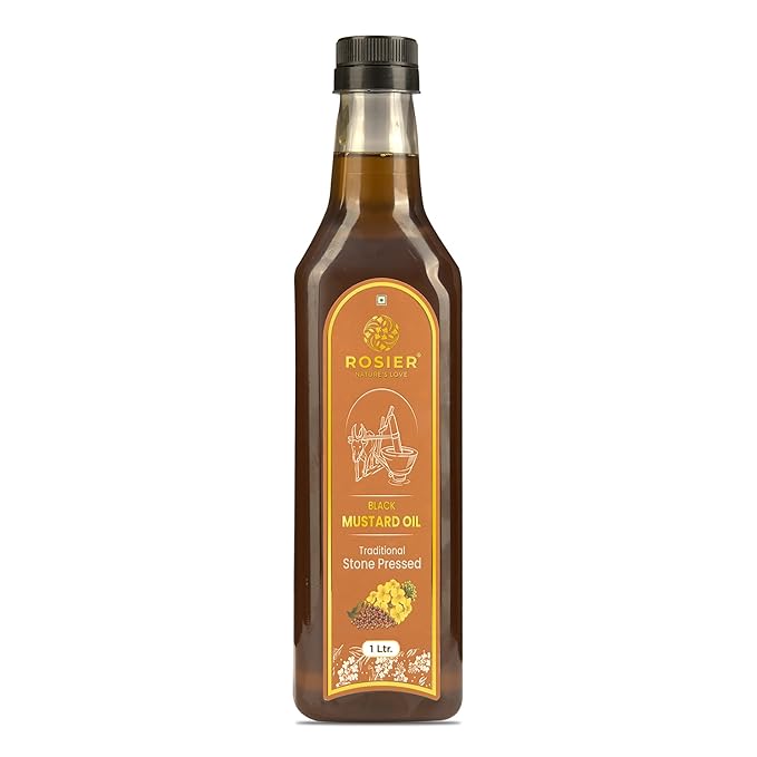 ROSIER Organic Black Mustard Oil (1 L) | Traditional Stone Pressed Single Filtered Cooking Oil | Kolhu/Kacchi Ghani/Chekku | Pure, Natural and Healthy Stone Pressed Mustard Oil for Cooking