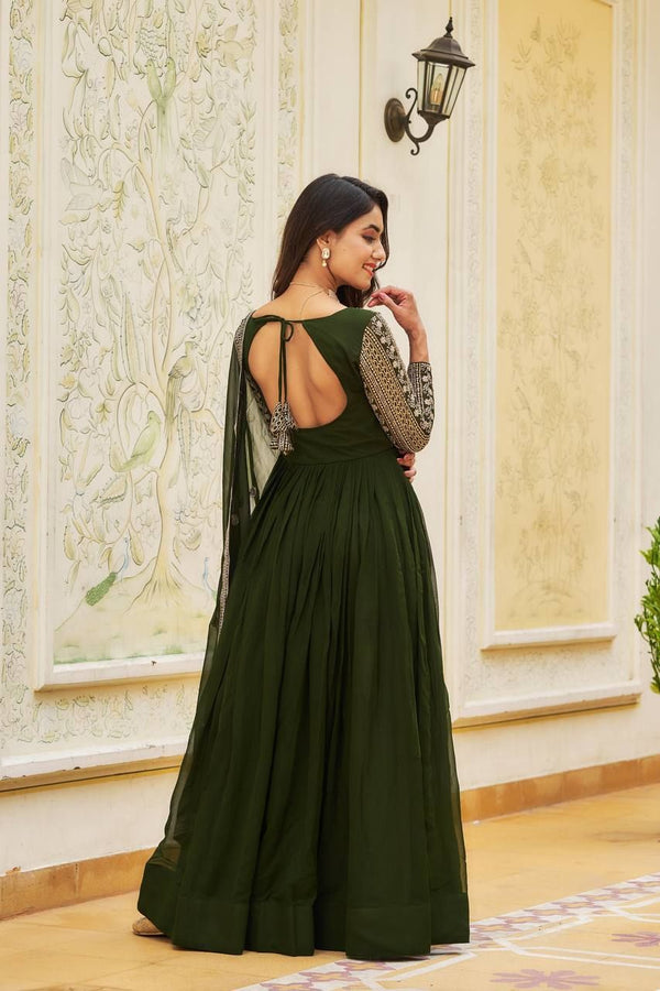 Aastha Mahendi Fox Georgette with Micro Cotton Heavy sequence Embroidery Work