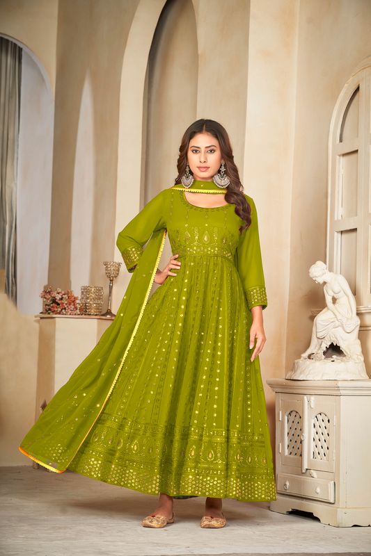 Aastha Light Green Dupatta with Net top fabric Georgette Crepe Bottom fabric