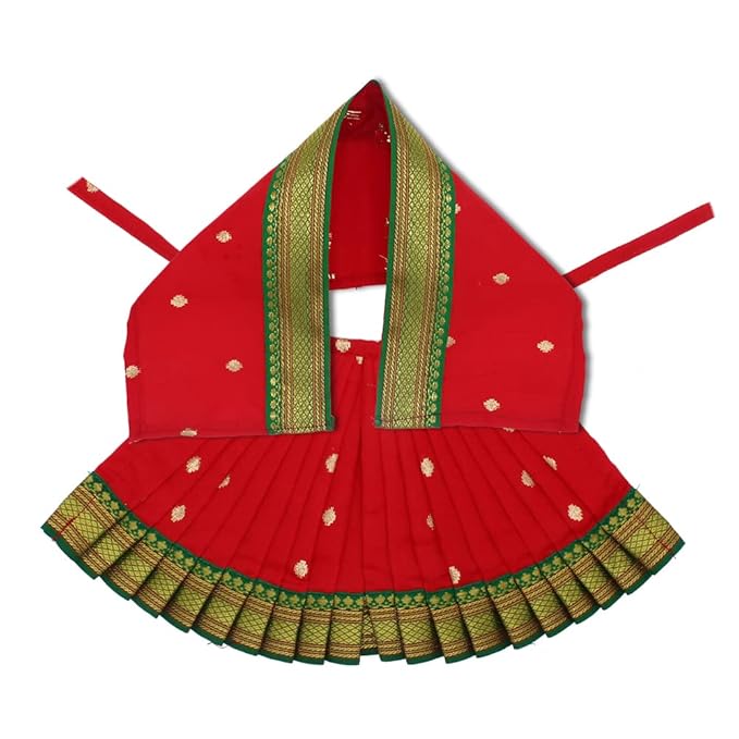 Vedic Vaani Traditional Saree for Ghatasthapana Guruvar Vrat Puja Festival Shringar for Kalash Sthapana Puja (Green, Yellow, Red )